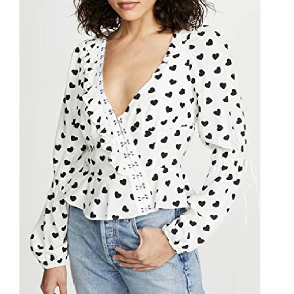 FOR LOVE & LEMONS SAMPLE “WILLOW” HEART PRINT LONG SLEEVE TOP SIZE S - Picture 2 of 5